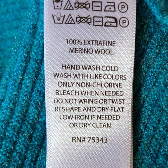 Tahari Deep Turquoise Ribbed Extra Fine Merino Wool Medium Three-Quarter Sleeve - Picture 8 of 10